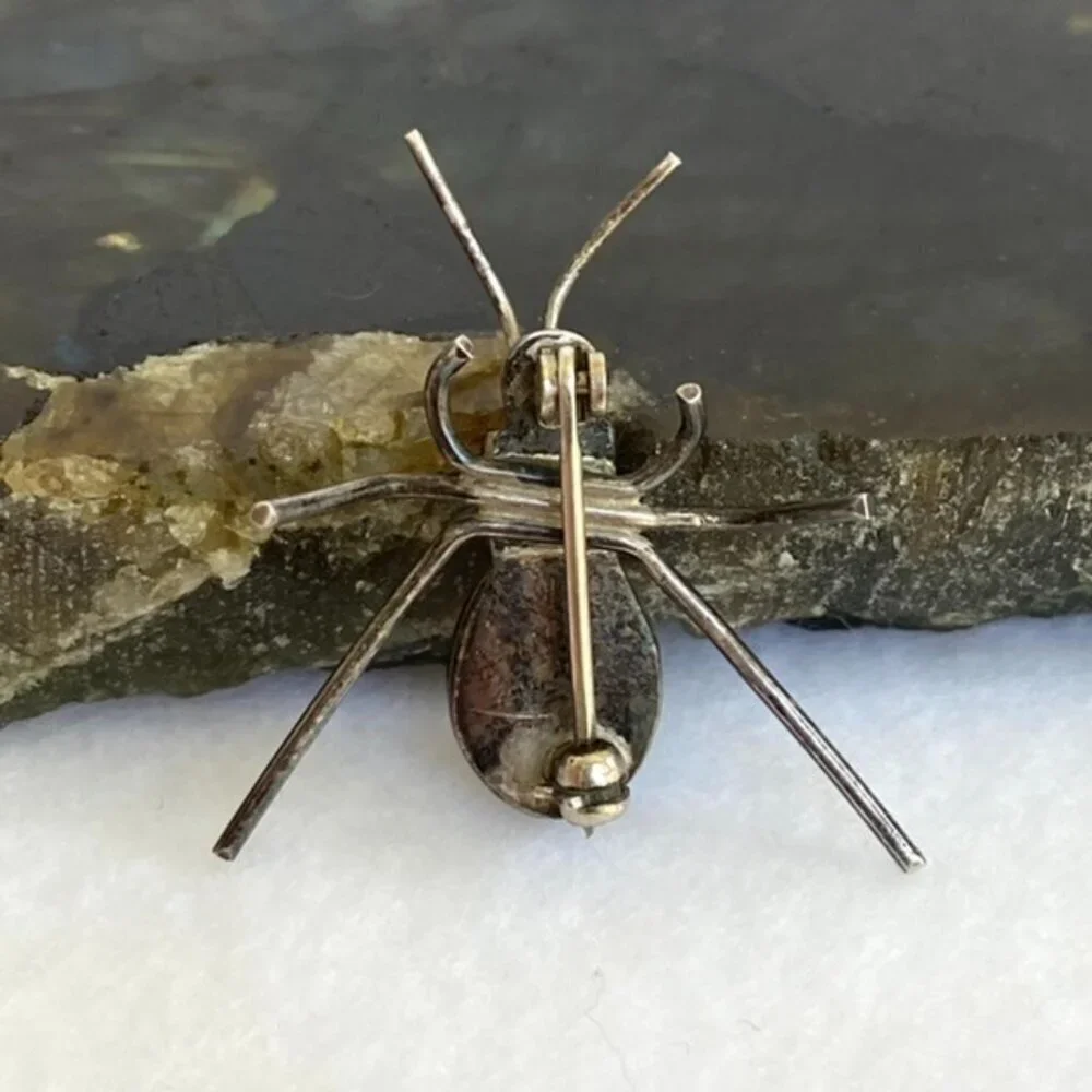 Sterling Silver 925 Oval Tigers Eye Cabochon Spider Critter Dainty Bug Brooch